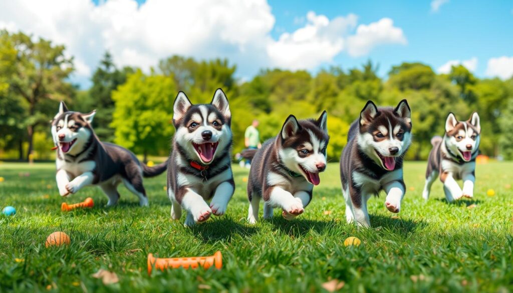 siberian husky puppies exercising